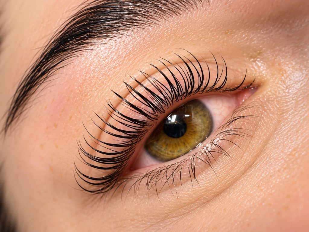 Närbild av öga med naturligt lyfta fransar efter Korean Lash Lift